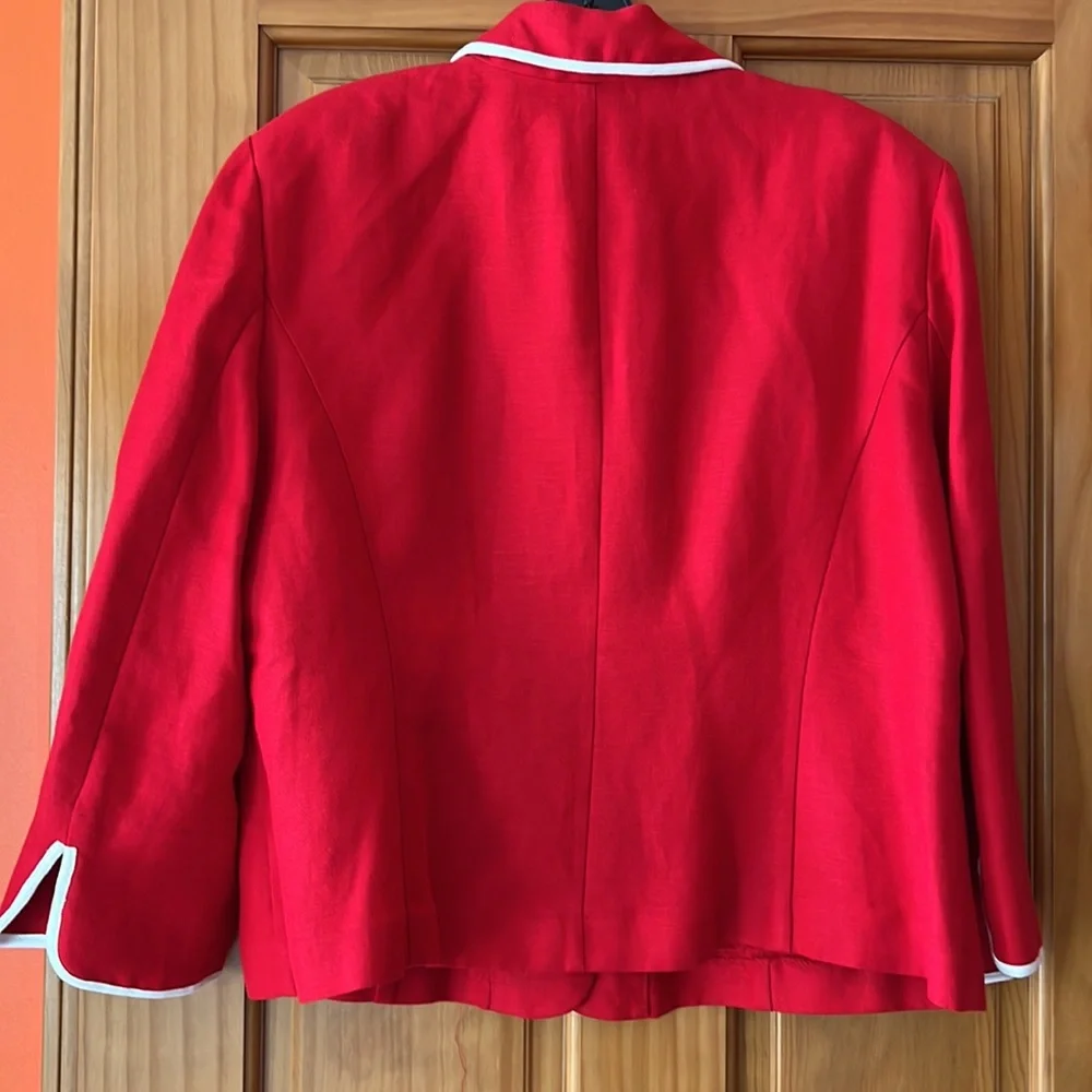 Linen rayon blend red/white trim unlined jacket size 16 petite - Picture 3 of 11